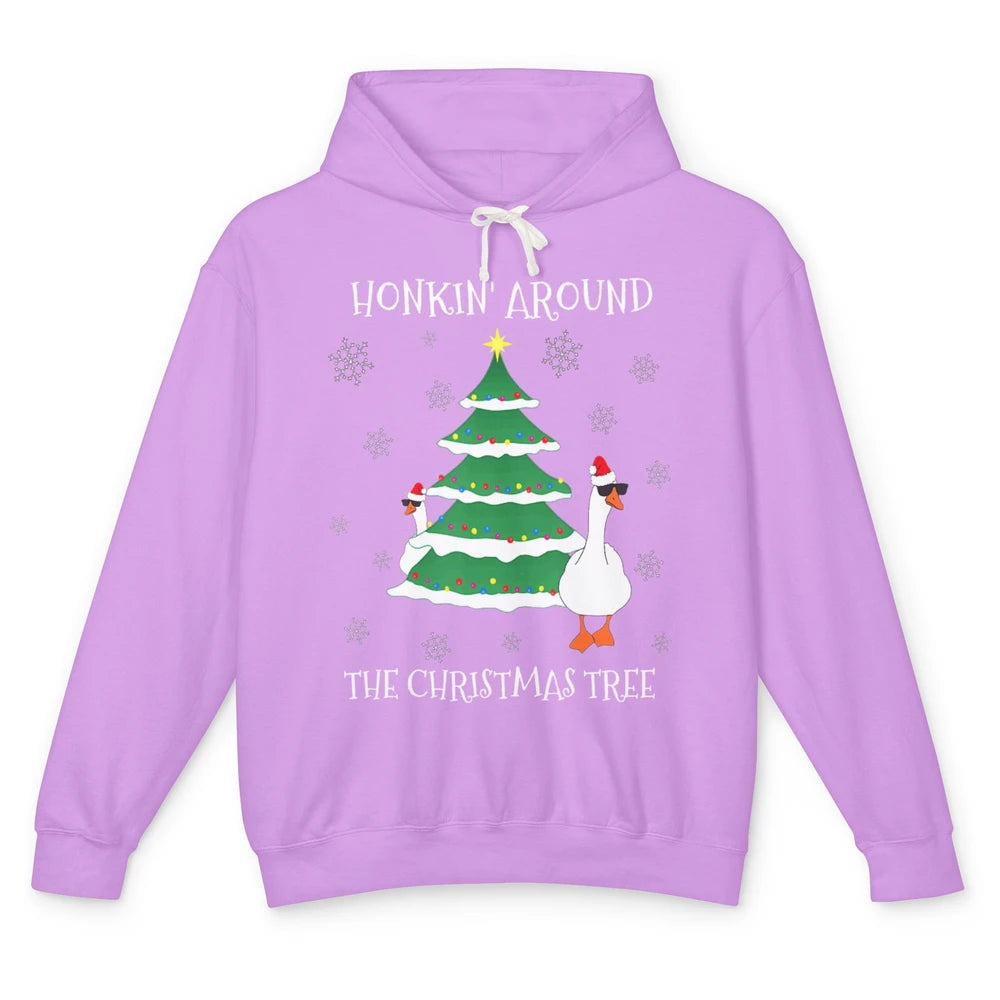 Merry Christmas Cute Geese Honking Around Xmas Tree Goose Unisex Lightweight Hoodie