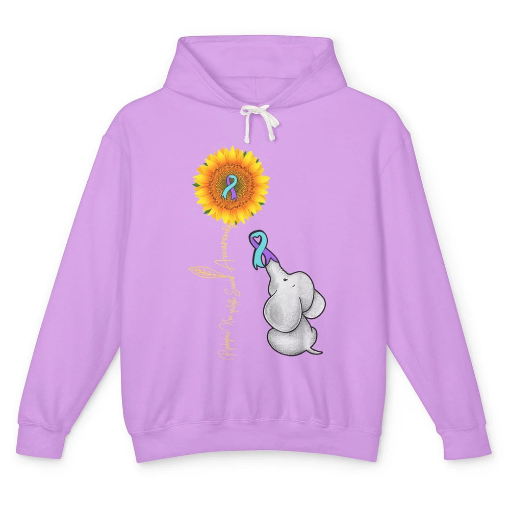 PNES Awareness Purple Teal Ribbon Sunflower Baby Elephant Unisex Lightweight Hoodie