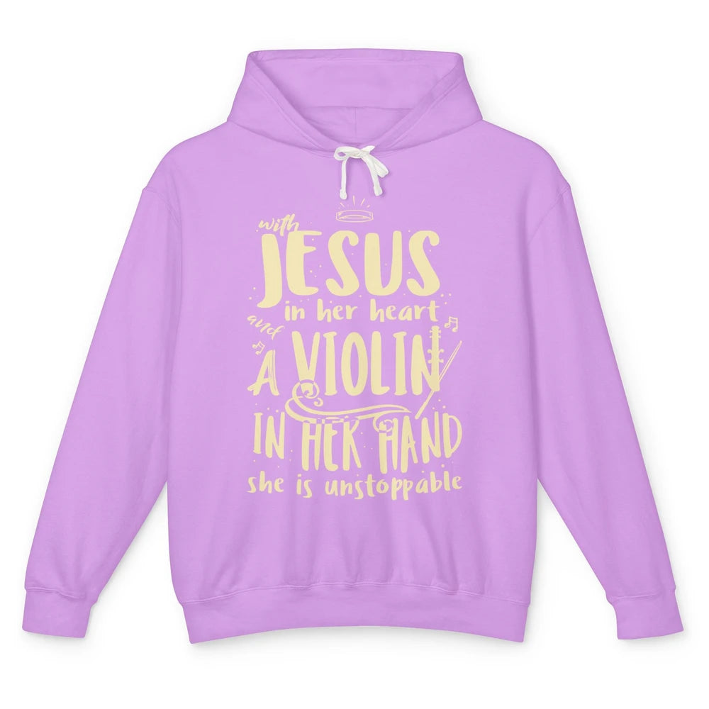 With Jesus Violin Player Retro Violinist Musical Instrument Unisex Lightweight Hoodie