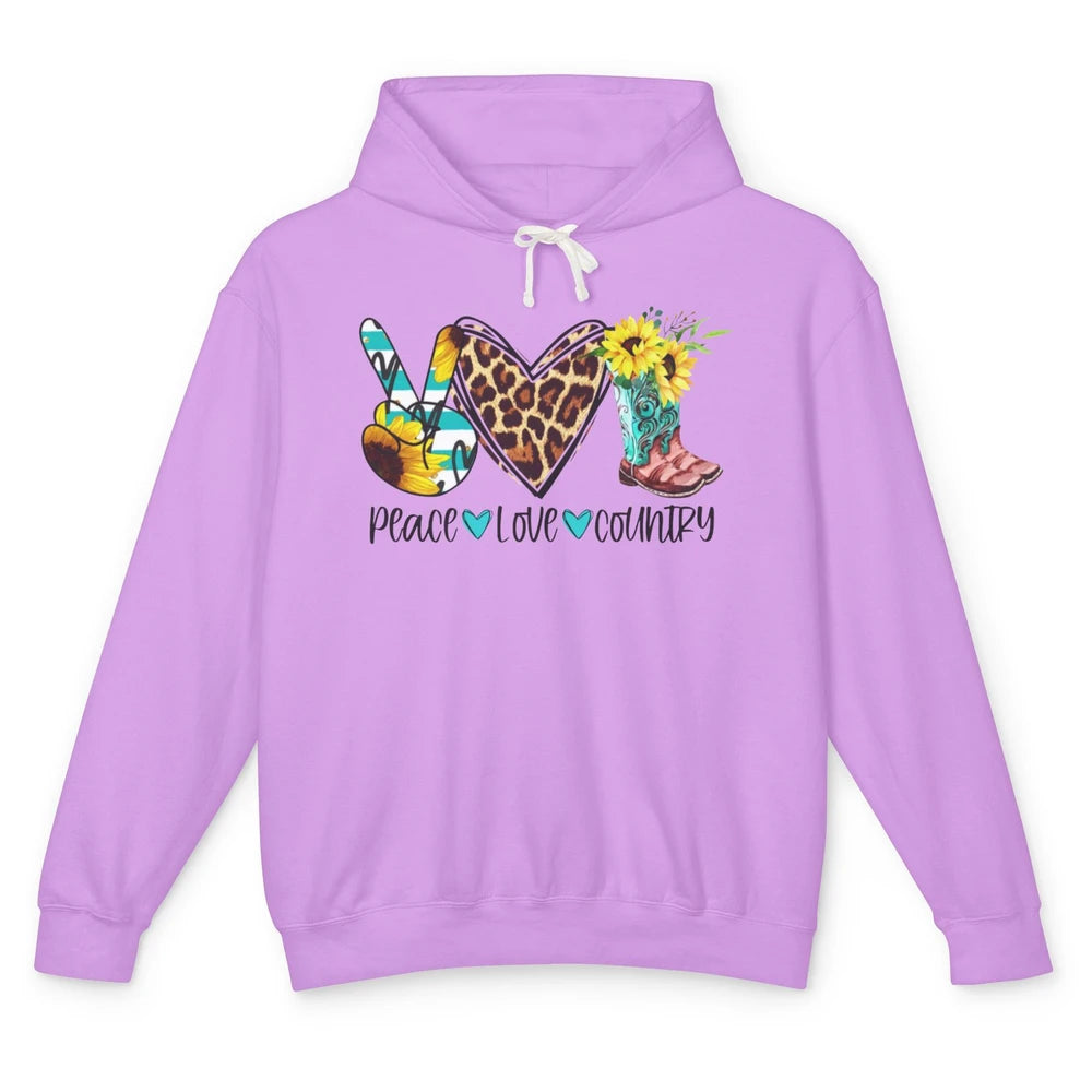 Retro Peace Love Country Cowgirl Midwest Girl Boot Sunflower Unisex Lightweight Hoodie