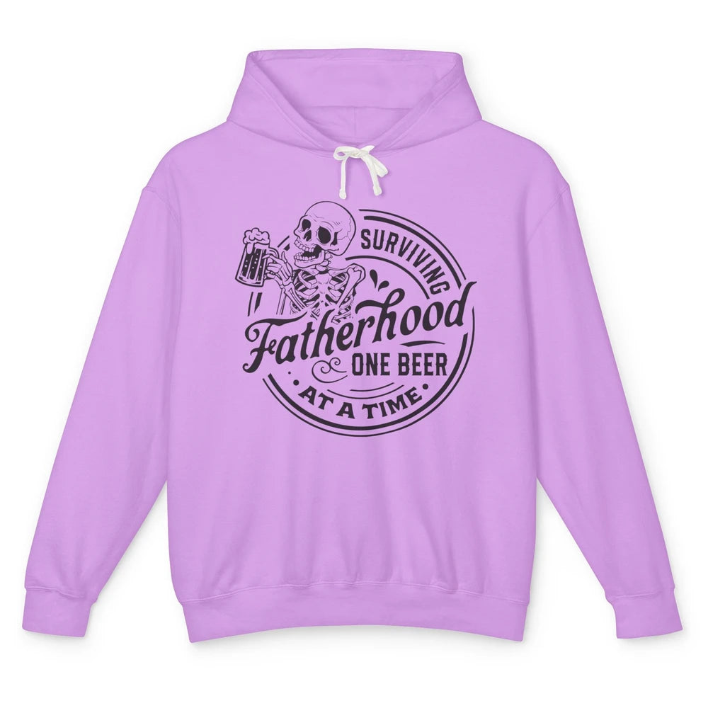 Skeleton Survive Fatherhood One Beer At A Time Fathers Day Unisex Lightweight Hoodie