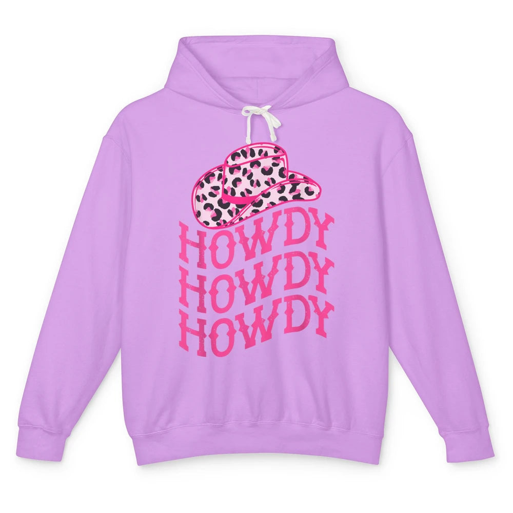 Retro Pink Leopard Cowboy Hat Howdy Western Texas Cowgirl Unisex Lightweight Hoodie