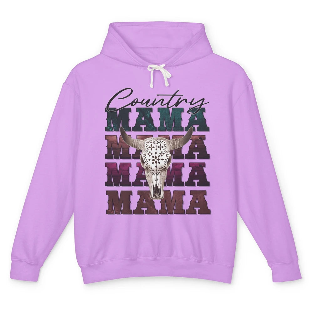 Country Mama Rodeo Bull Skull Western Texas Long Horn Cowboy Unisex Lightweight Hoodie