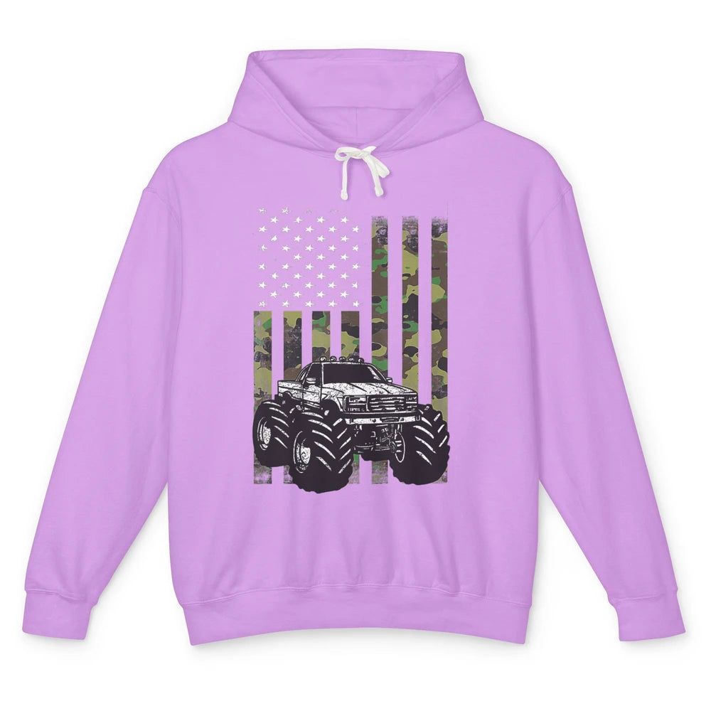 Truck Camo Flag Mud Ride Retro UTV SXS Racer Four Wheeler Unisex Lightweight Hoodie