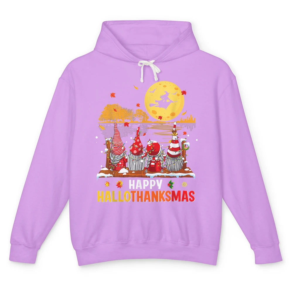 Merry Christmas Gnomes Happy Halloween Witch Xmas Lights Unisex Lightweight Hoodie