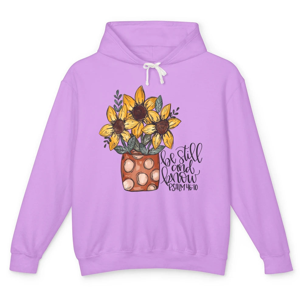 Sunflower Christian Be Still And Know Bible Verse Hand Draw Unisex Lightweight Hoodie