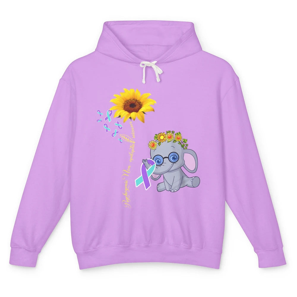 PNES Awareness Purple Teal Ribbon Sunflower Baby Elephant Unisex Lightweight Hoodie