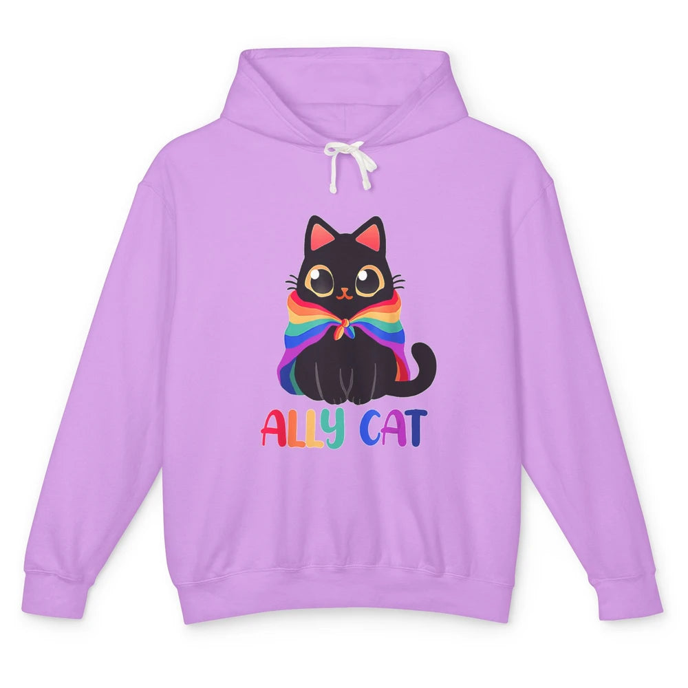 Funny Be Kind Ally Cat LGBT Awareness Pride Month Rainbow Unisex Lightweight Hoodie