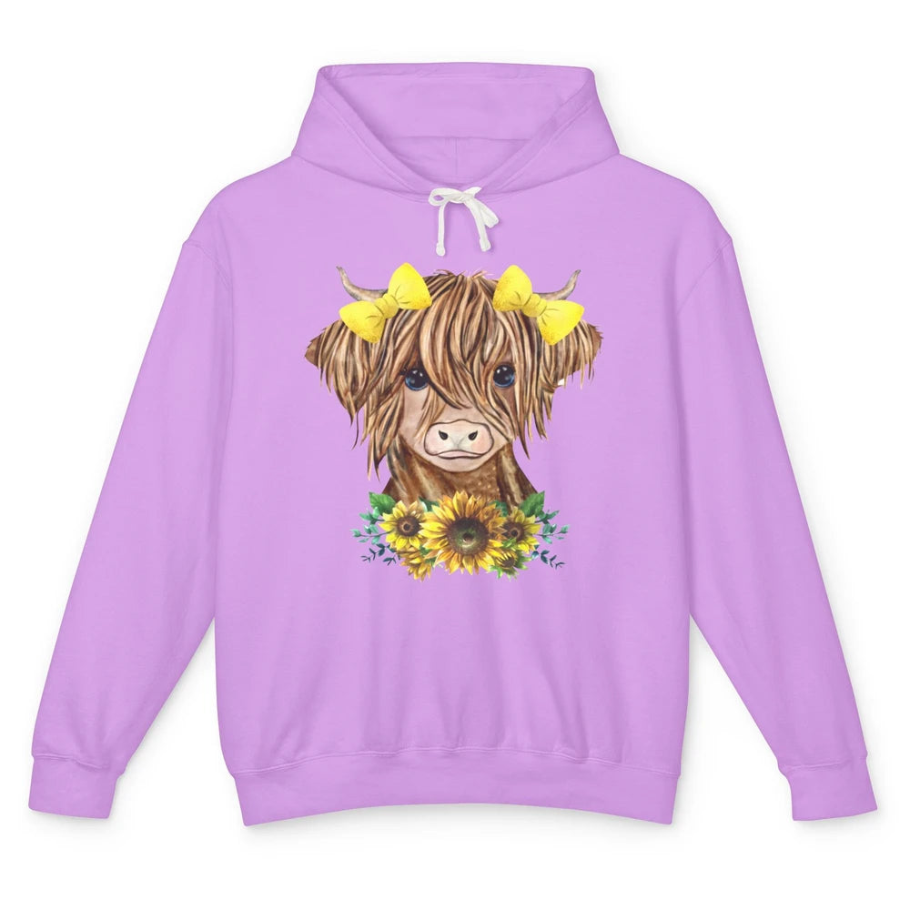 Baby Highland Cow Sunflower Western Country Heifer Cattles Unisex Lightweight Hoodie