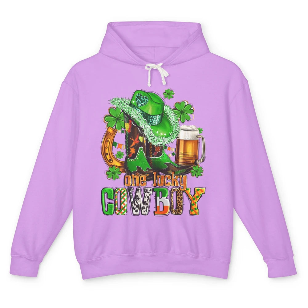 Western Lucky Cowboy Boots Clover Leopard St Patricks Day Unisex Lightweight Hoodie