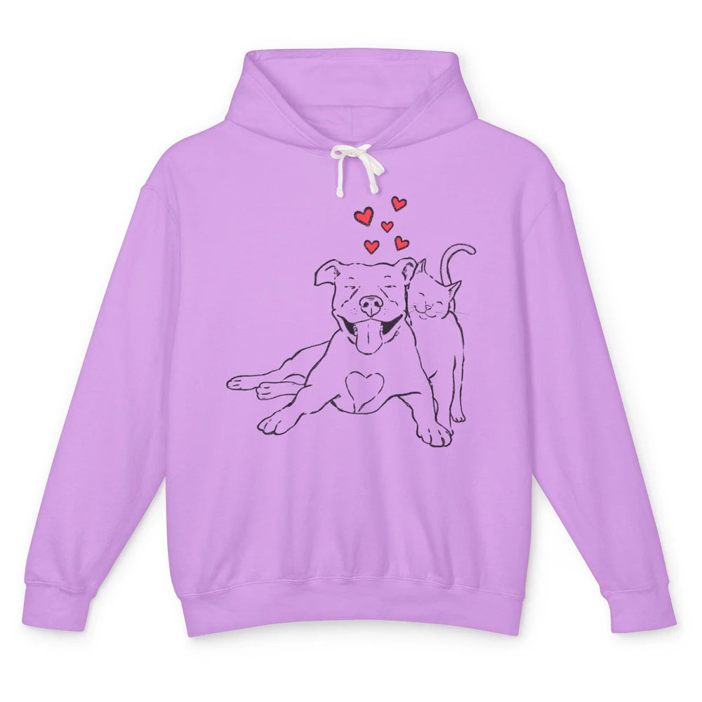 Pittie And Kitty Cute Pitbull Cats And Dogs Lovers Gift Unisex Lightweight Hoodie