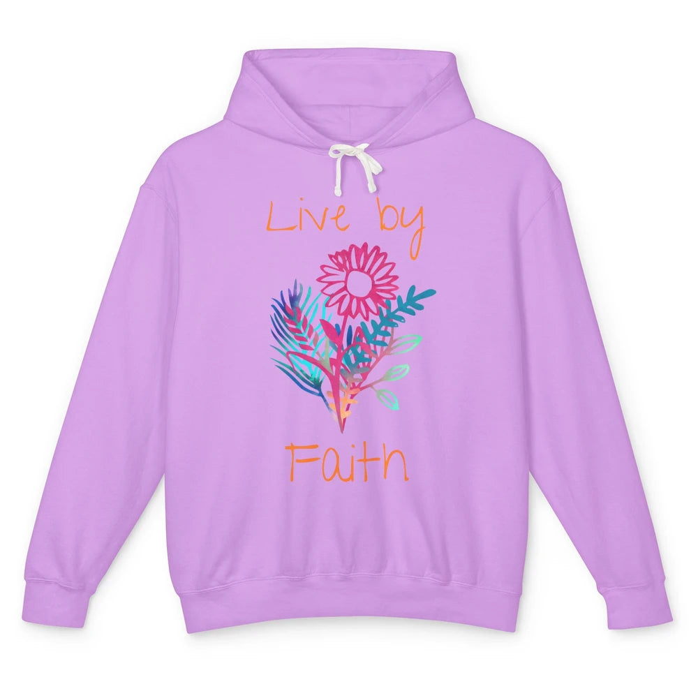 Flowers Christian Live By Faith Bible Verse Religious Unisex Lightweight Hoodie