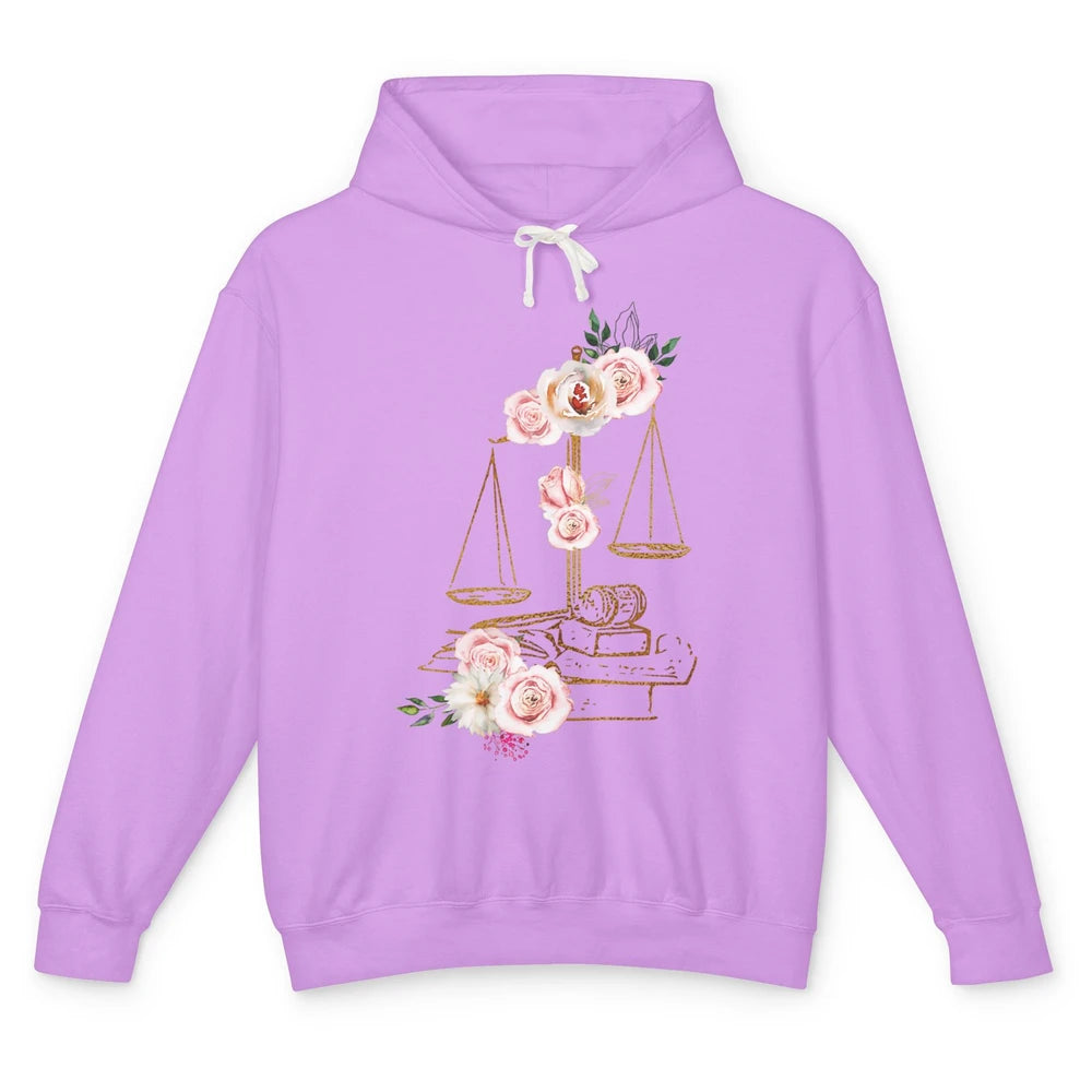 Floral Lawyer Office Scales Roses Justice Fair Law School Unisex Lightweight Hoodie