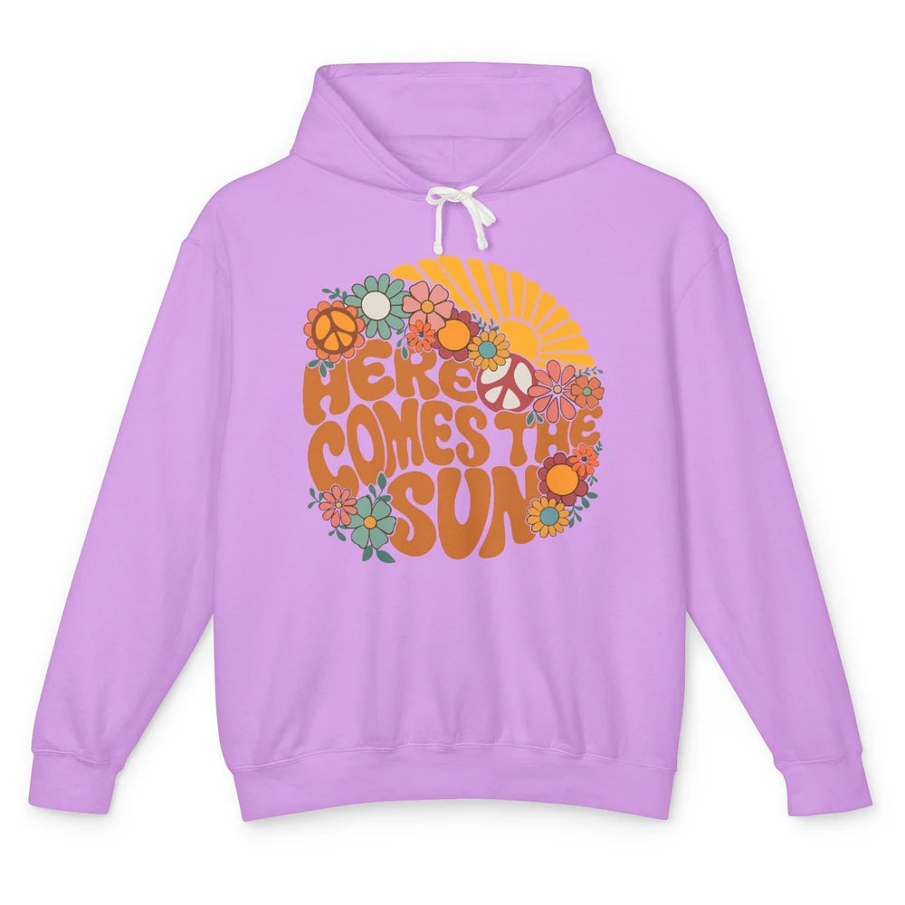 Here Comes The Sun Hippie Sunflower Positive Mind And Life Unisex Lightweight Hoodie