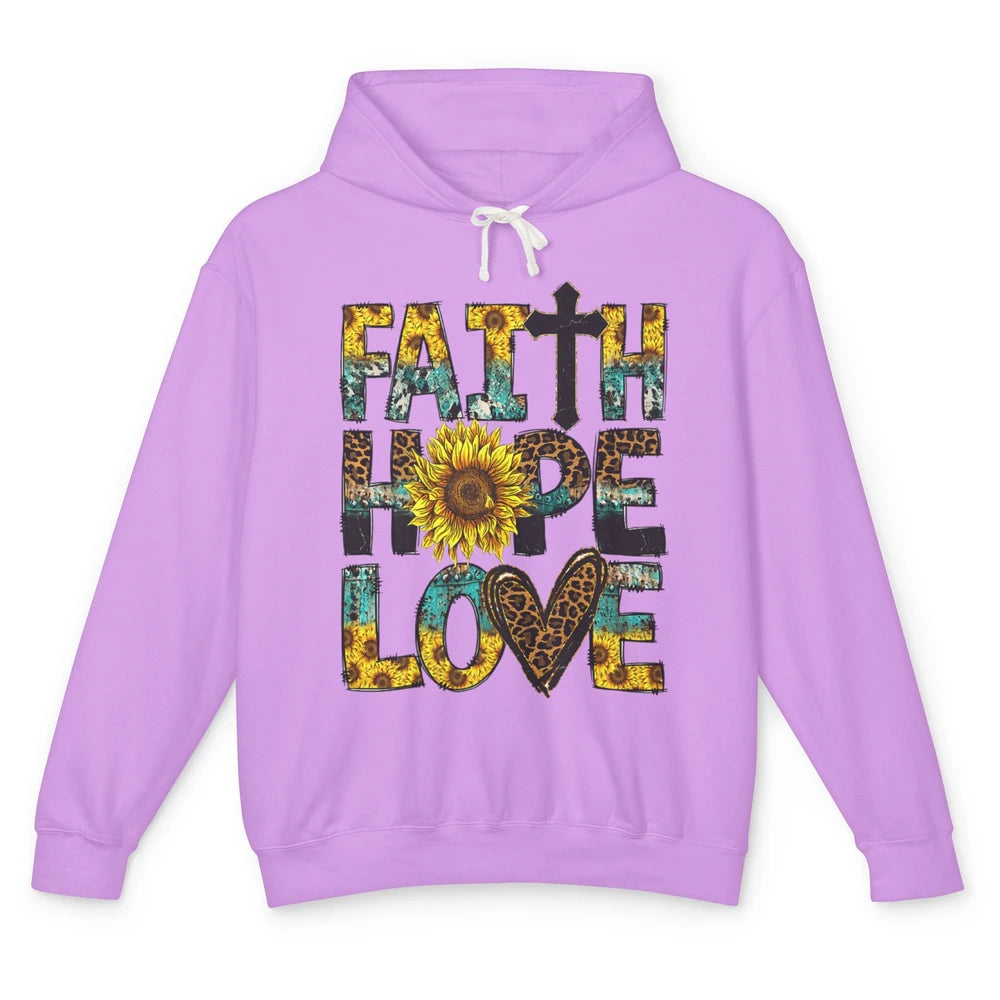 Faith Hope Love Sunflower Jesus Christian Leopard Religious Unisex Lightweight Hoodie