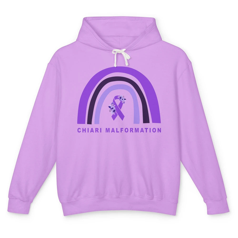 Chiari Malformation Awareness Floral Purple Ribbon Rainbow Unisex Lightweight Hoodie