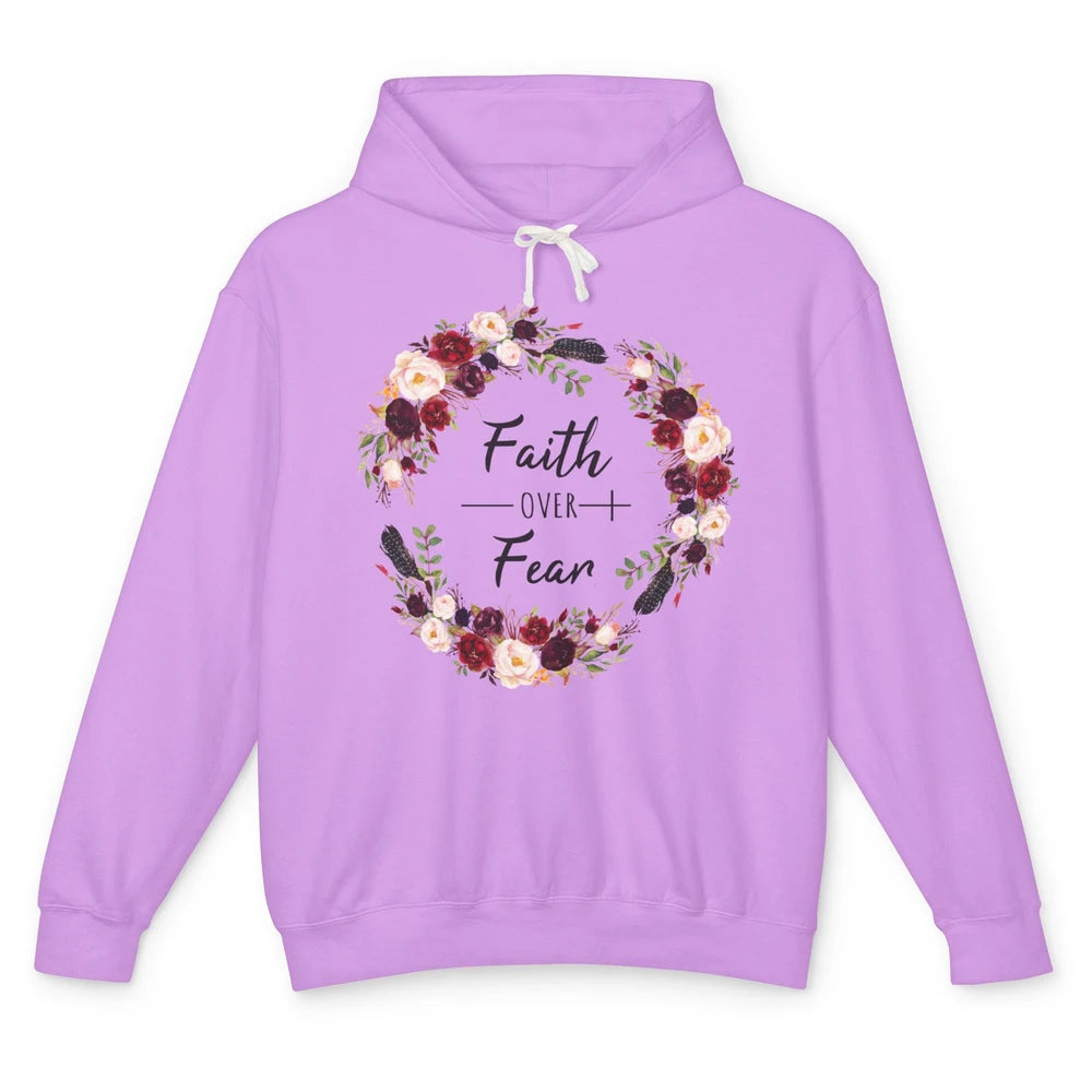 Wreath Faith Over Fear Bible Jesus God Christian Belief Gift Unisex Lightweight Hoodie