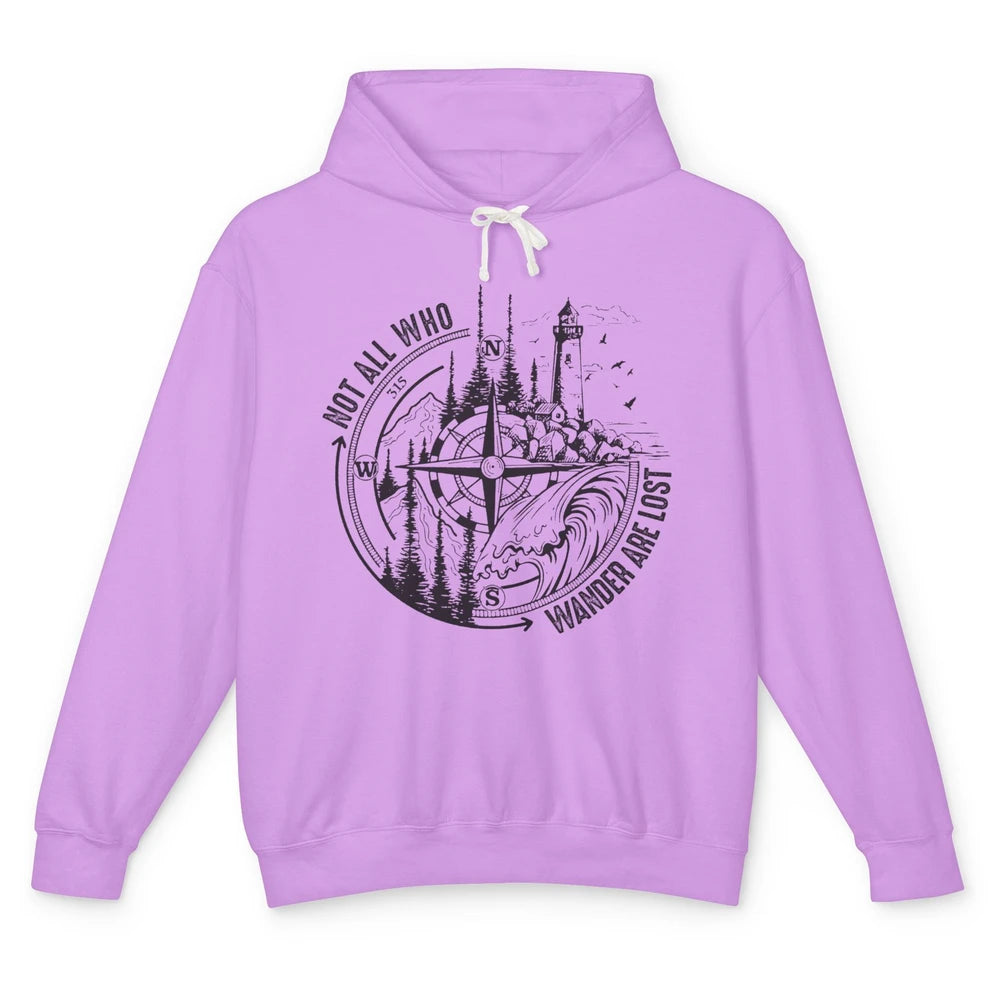 Retro Mountain Adventure Compass Not All Who Wander Are Lost Unisex Lightweight Hoodie