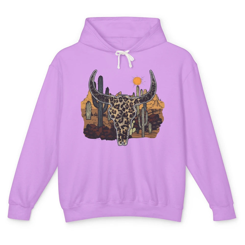 Leopard Bull Skull Desert Sunset Cactus Western Country Girl Unisex Lightweight Hoodie