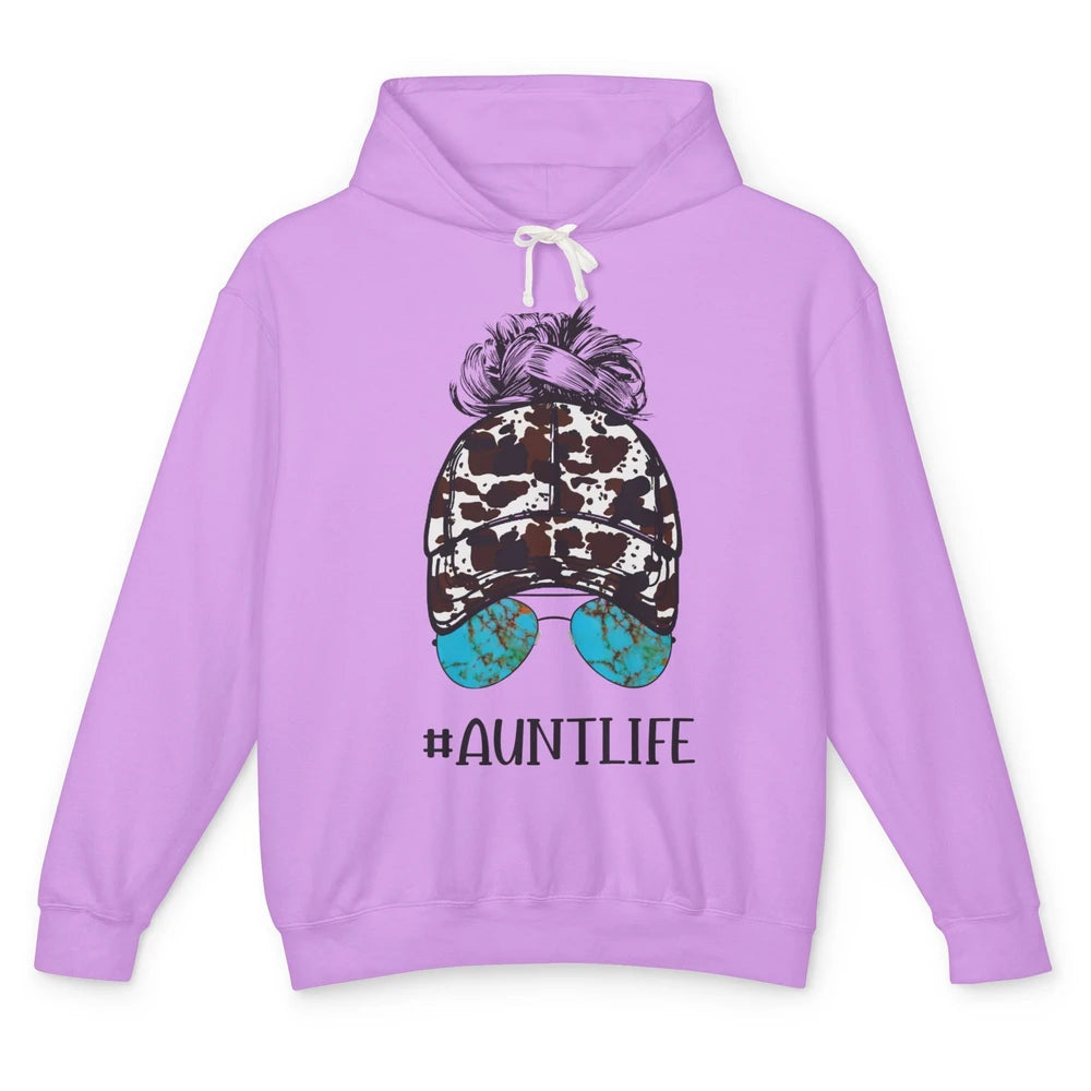 Aunt Life Messy Bun Glasses Cowhide Western Auntie Life Unisex Lightweight Hoodie