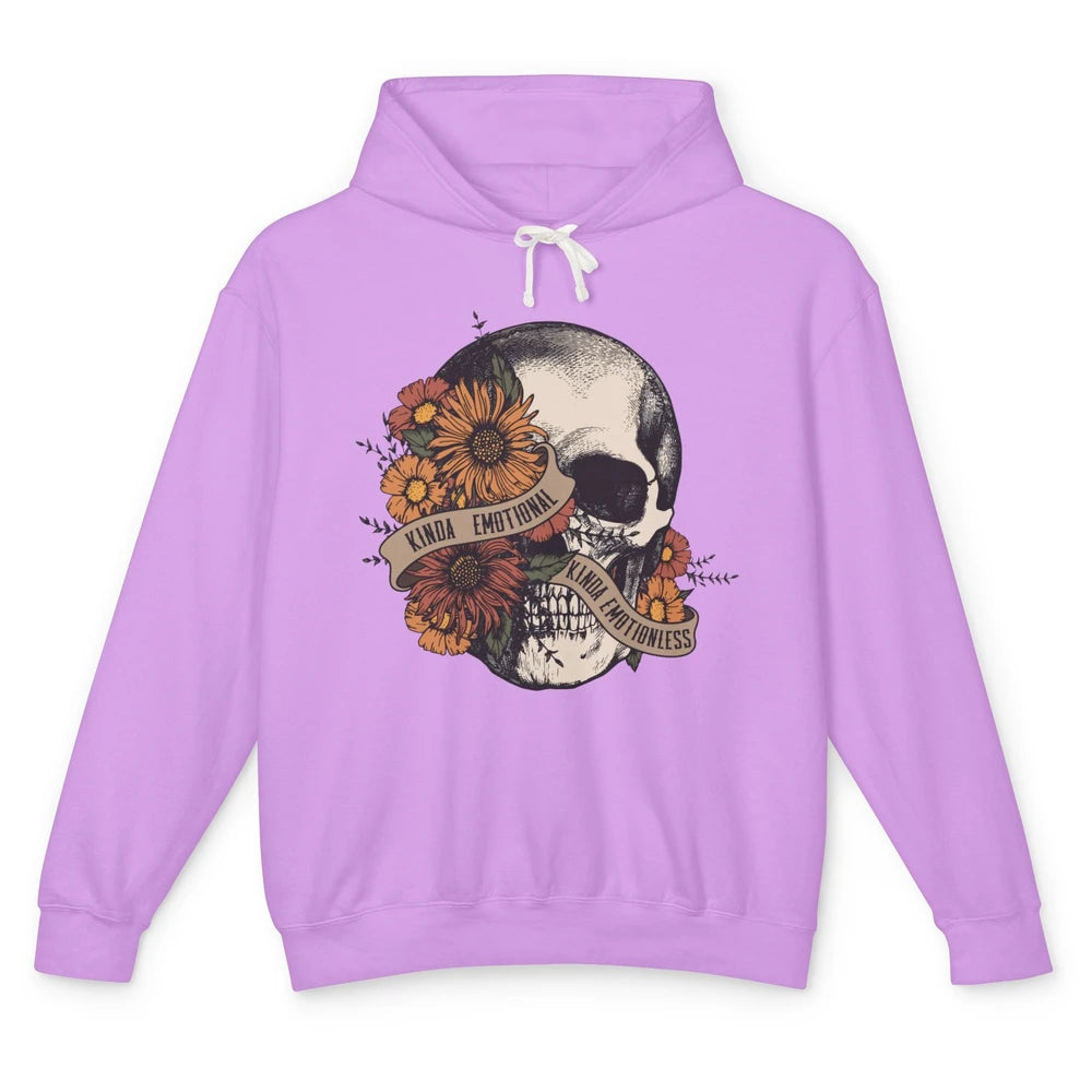 Retro Kinda Emotional Kinda Emotionless Floral Skull Unisex Lightweight Hoodie