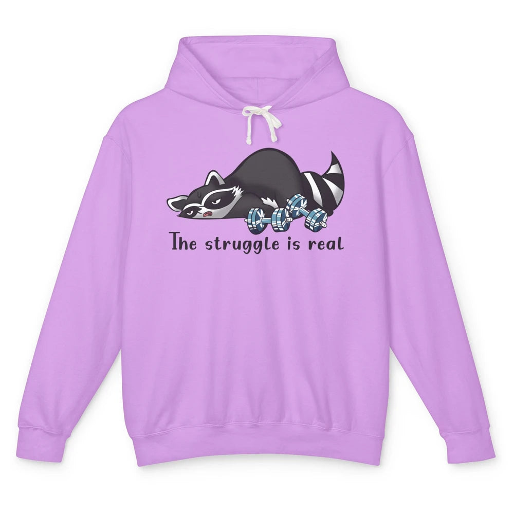 Funny Racoon Workout Struggle Trashed Racoon Panda Lovers Unisex Lightweight Hoodie