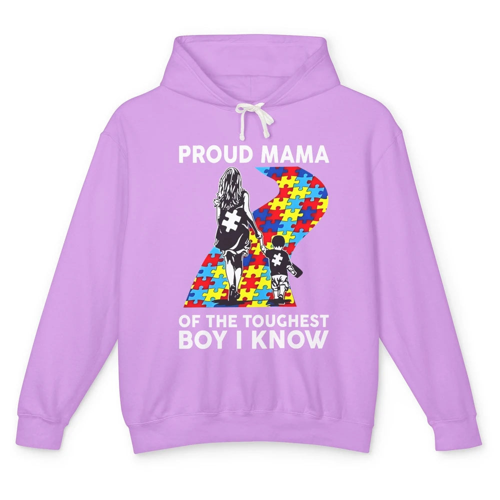 Autism Mom Proud Mama Of The Toughest Boy I Know Autism Unisex Lightweight Hoodie