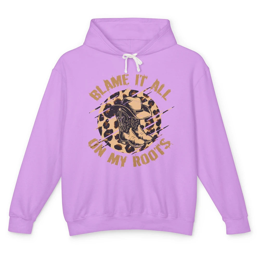 Retro Leopard Cowboy Boots Blame It On My Roots Western Girl Unisex Lightweight Hoodie