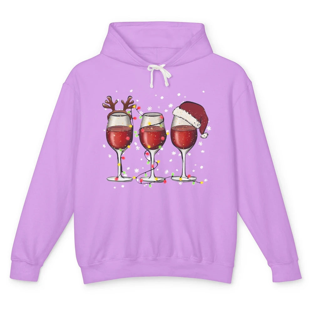 Christmas Red Wine Glass Santa Hat Reindeer Christmas Party Unisex Lightweight Hoodie