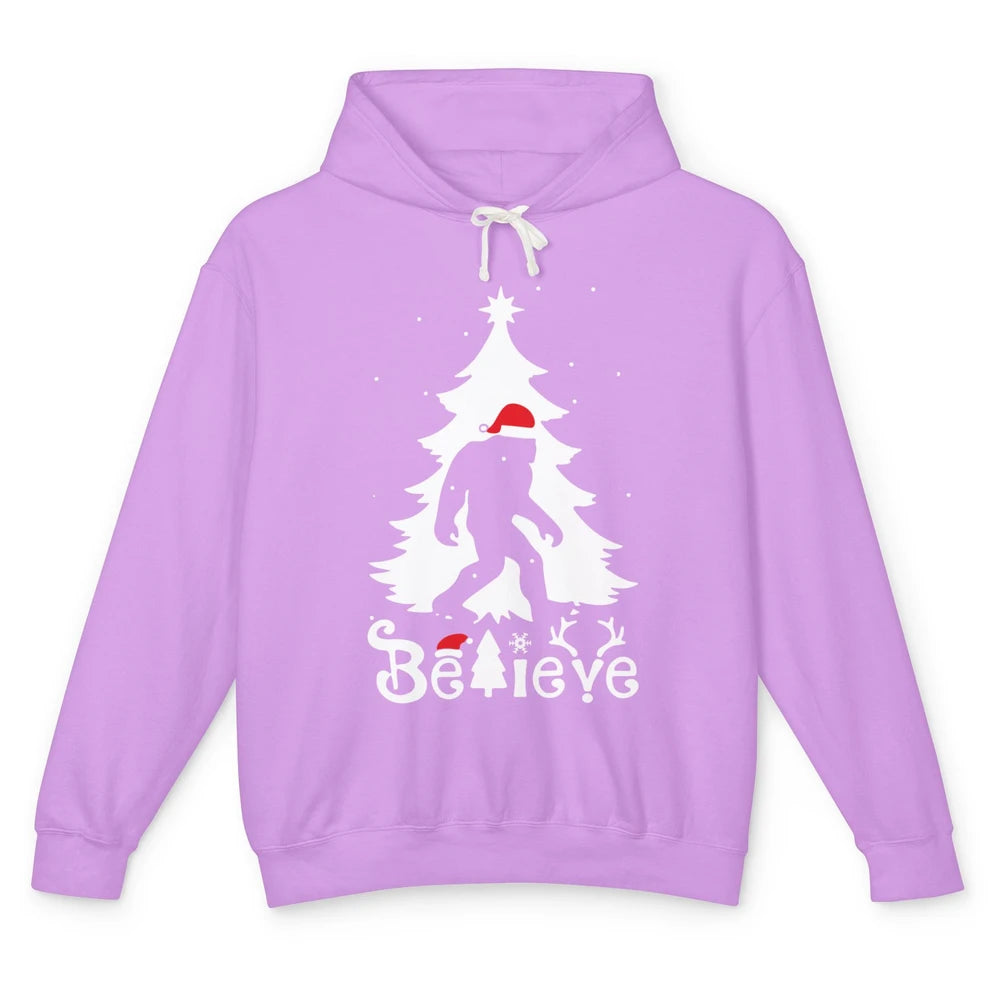 Funny Santa Bigfoot Believe Christmas Tree Sasquatch Lovers Unisex Lightweight Hoodie