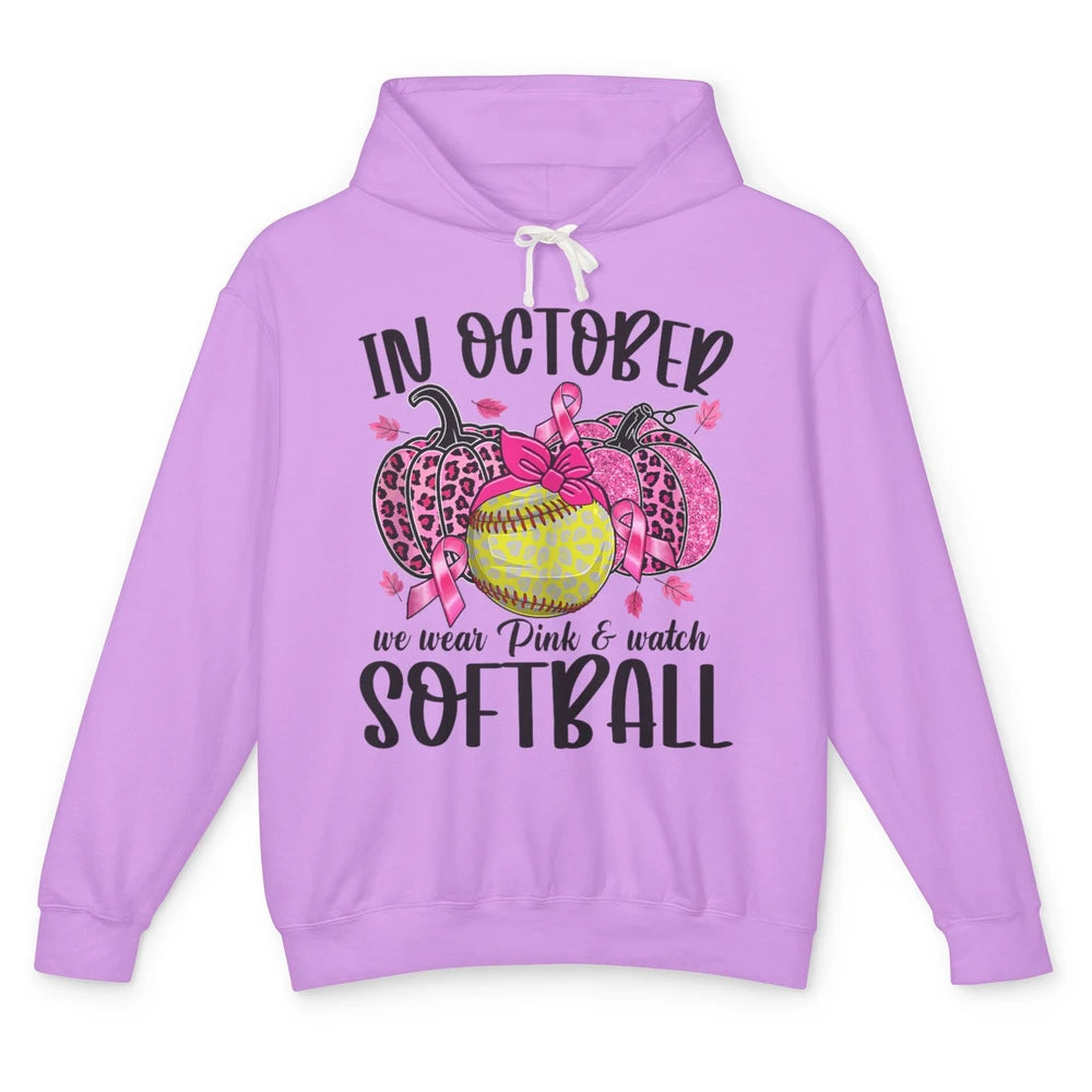 Softball Leopard Pumpkin In October Breast Cancer Awareness Unisex Lightweight Hoodie