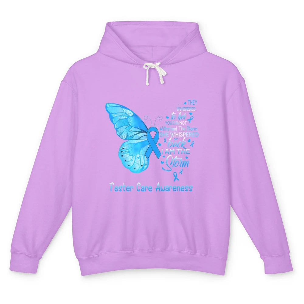 Butterfly Storm Warrior Foster Care Awareness Blue Ribbon Unisex Lightweight Hoodie