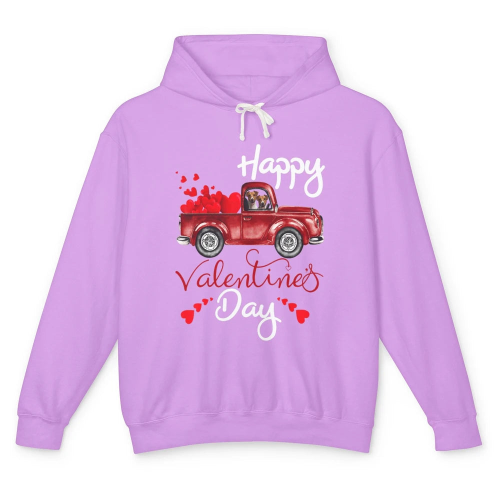 Happy Valentines Day Cute Dog Riding Red Truck Puppy Vintage Unisex Lightweight Hoodie