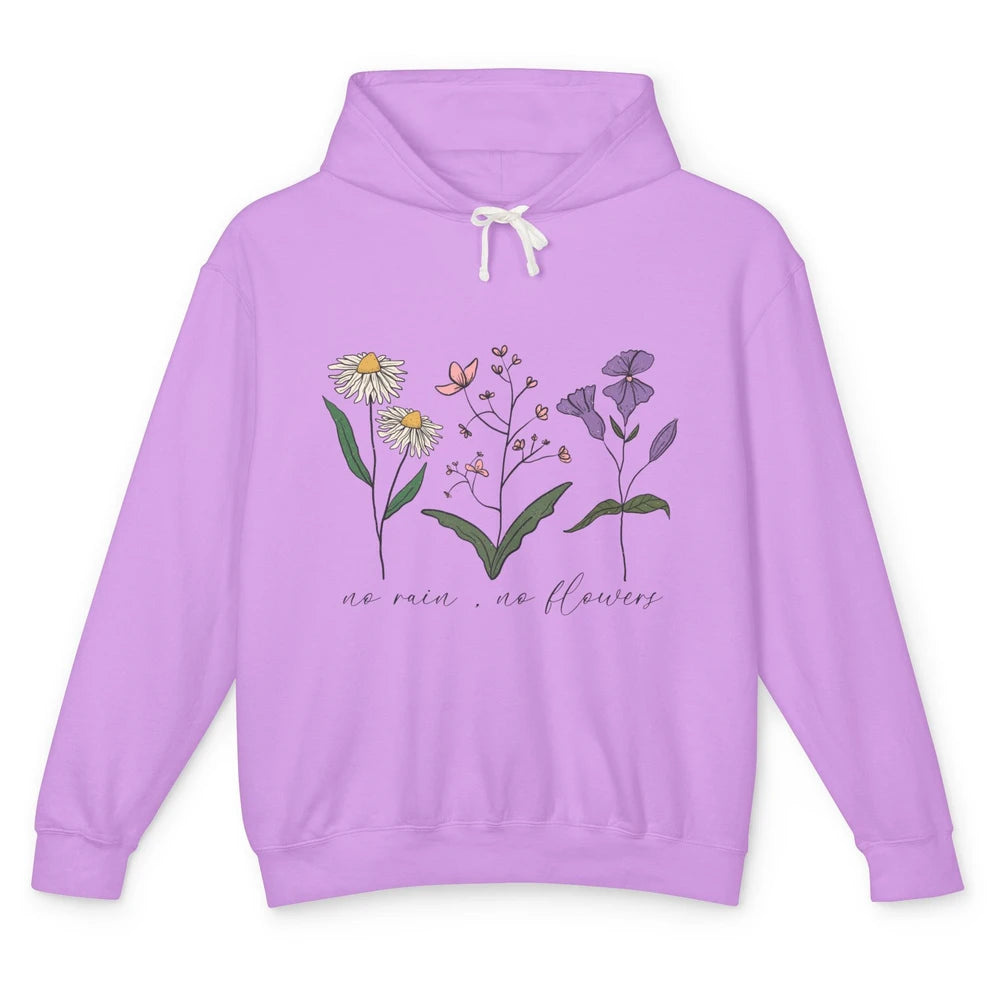 No Rain No Flowers Minimalist Wildflower Positive Mind Plant Unisex Lightweight Hoodie