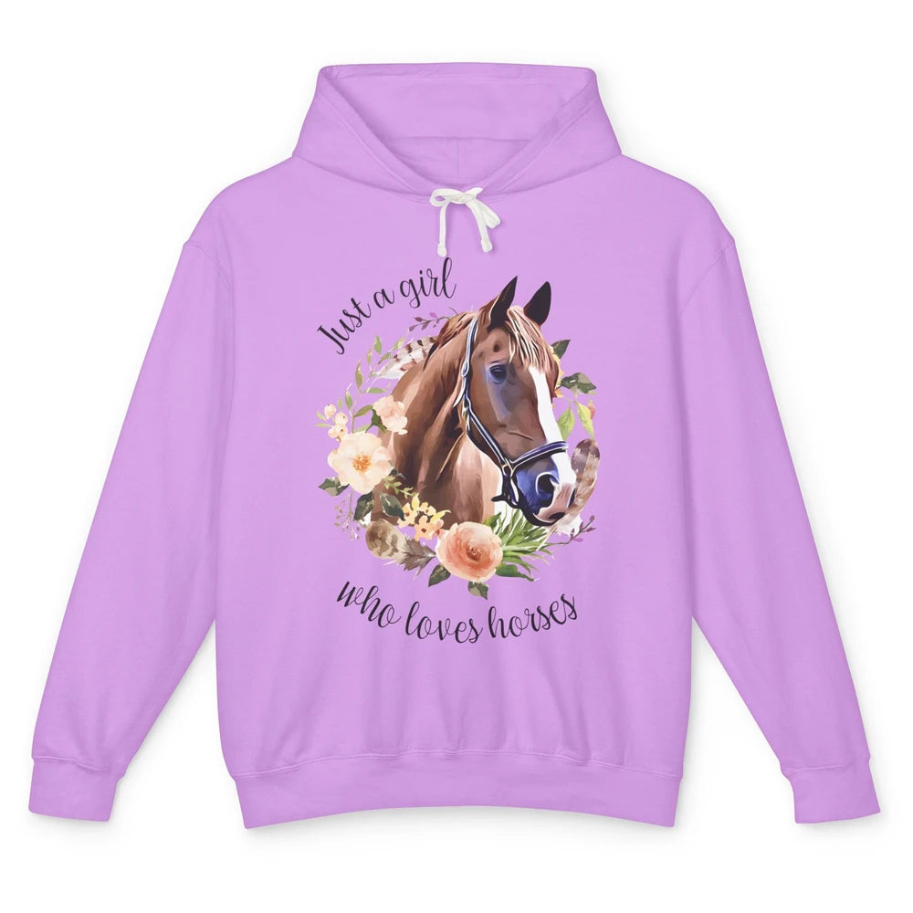 Just Girl Loves Horses Floral Wildflower Farm Animal Western Unisex Lightweight Hoodie