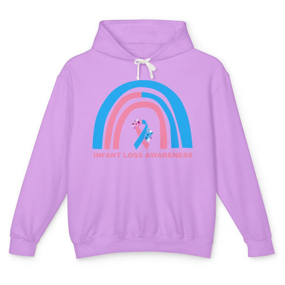 Infant Loss Awareness Floral Pink Blue Ribbon Rainbow Unisex Lightweight Hoodie