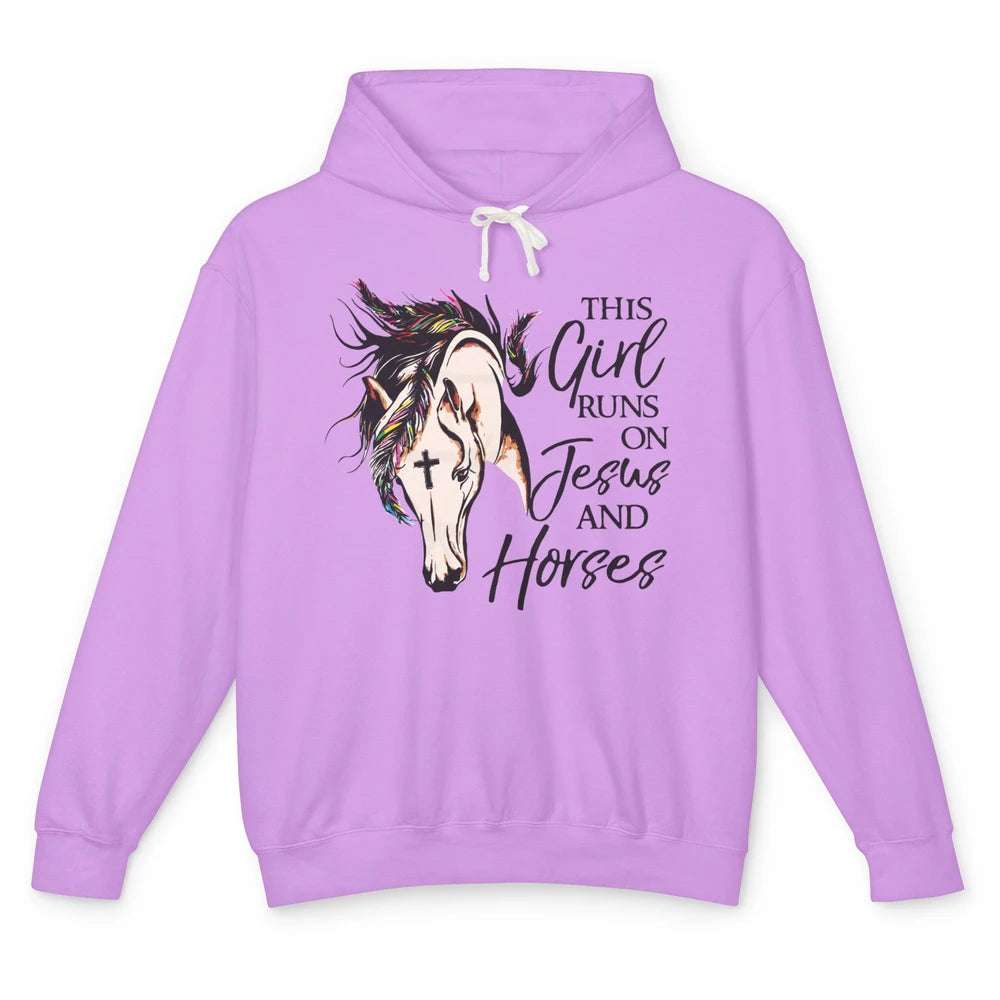 Christian This Girl Runs On Jesus And Horses Western Cowgirl Unisex Lightweight Hoodie