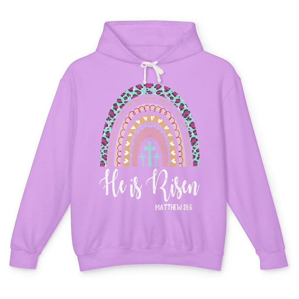 Boho Rainbow He Is Risen Leopard Western Christian Western Unisex Lightweight Hoodie