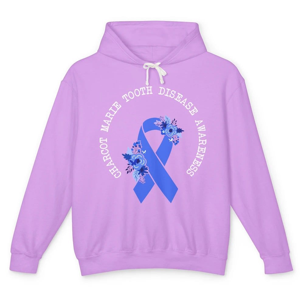 Charcot-marie-tooth Disease Awareness Floral Blue Ribbon Unisex Lightweight Hoodie