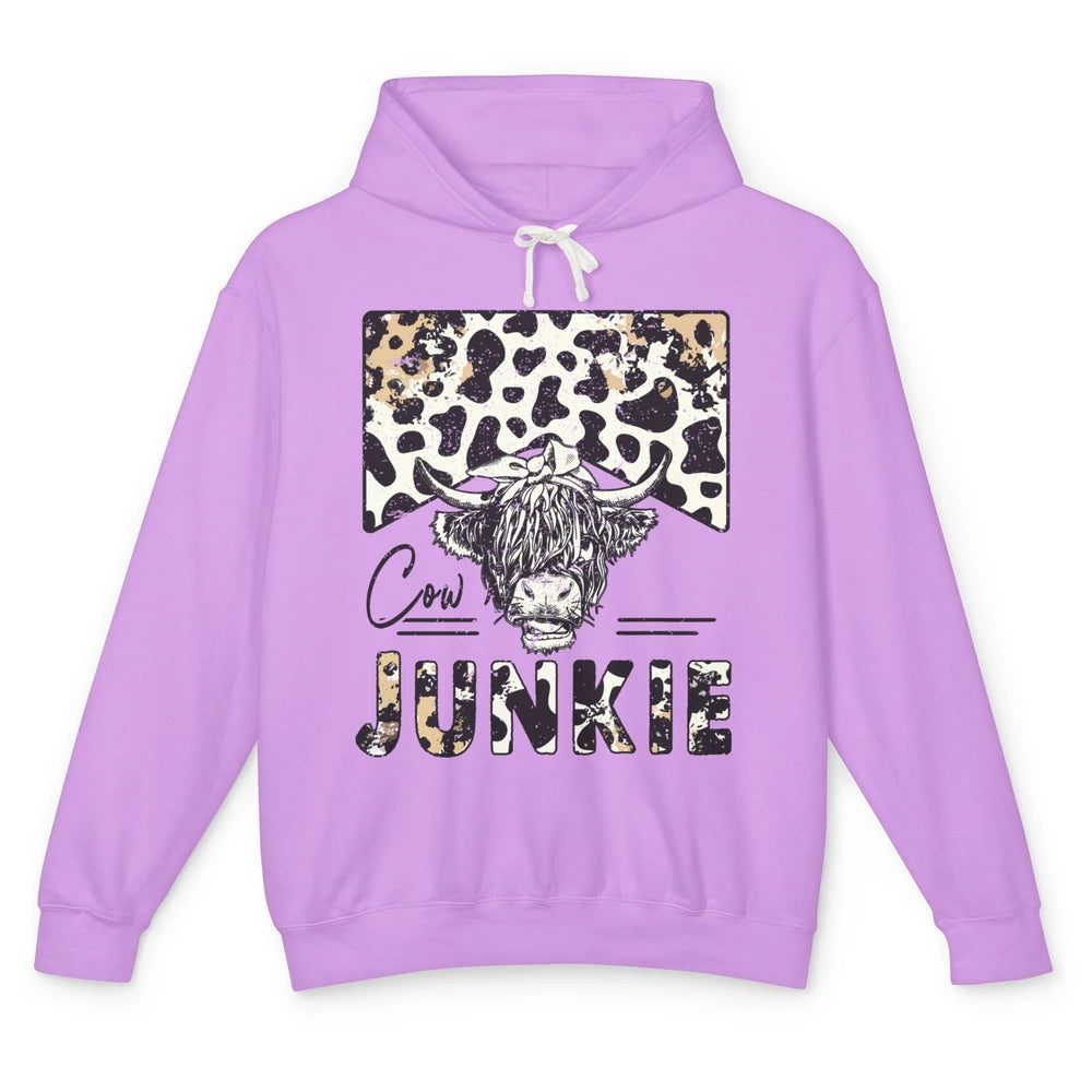 Leopard Highland Cow Bandana Cow Junkie Western Country Gift Unisex Lightweight Hoodie