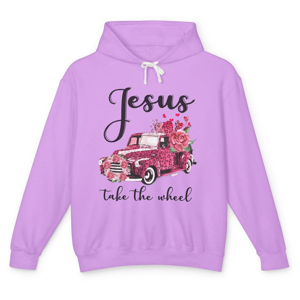 Christian Girl Jesus Take The Wheel Leopard Car and Roses Unisex Lightweight Hoodie