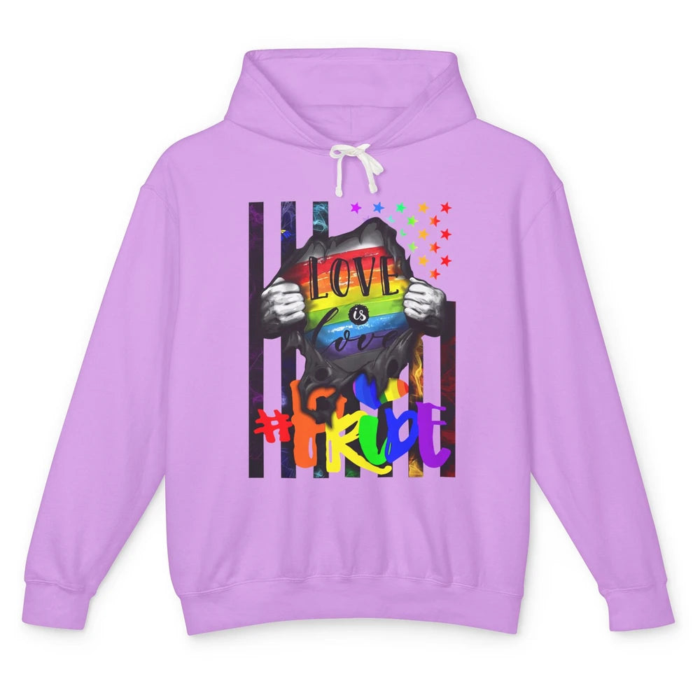 American Flag Love Is Love LGBT Gay Pride Month Equality Unisex Lightweight Hoodie