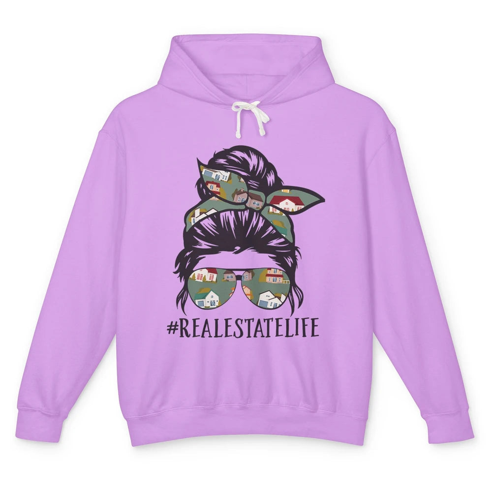 Real Estate Wife Life Messy Bun Mom Realtor Women Close Deal Unisex Lightweight Hoodie