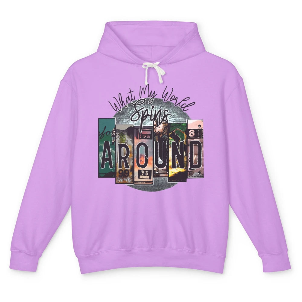 Retro What My World Spins Around Western Country Music Unisex Lightweight Hoodie