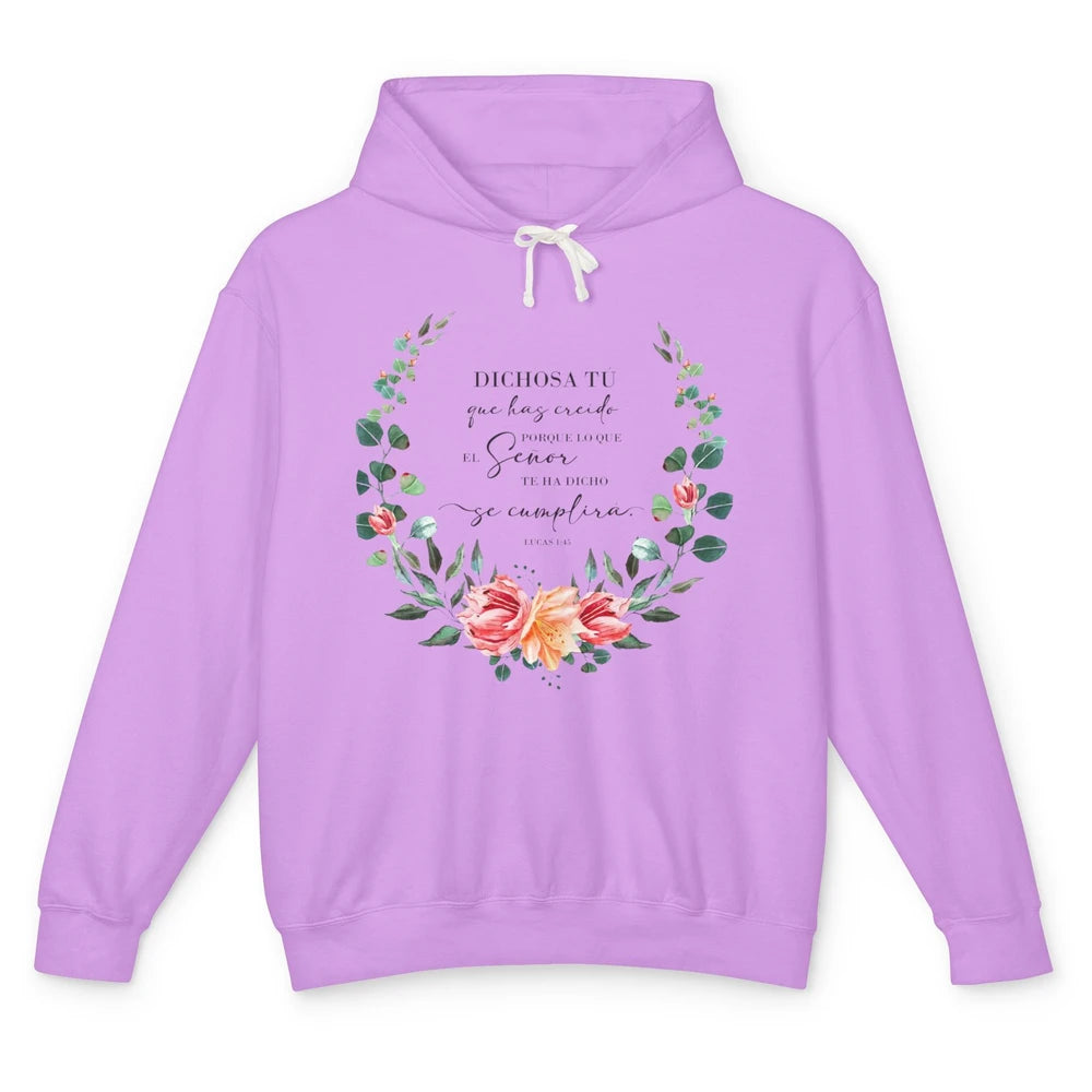 Floral Spanish Bible Dichosa Tú Que Has Creído Christian Unisex Lightweight Hoodie