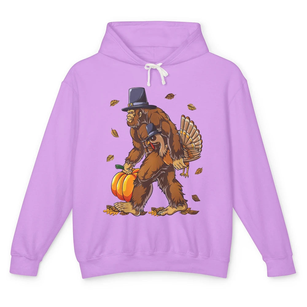 Bigfoot Pilgrim Hat Turkey Thanksgiving Funny Turkey Autumn Unisex Lightweight Hoodie