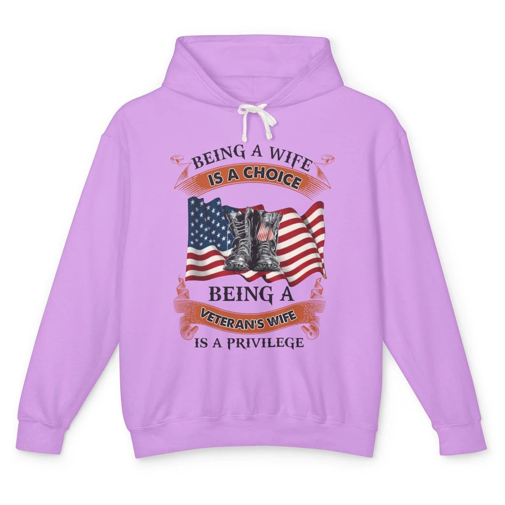 Retro US Flag Combat Boot Being Veteran's Wife Is Privilege Unisex Lightweight Hoodie