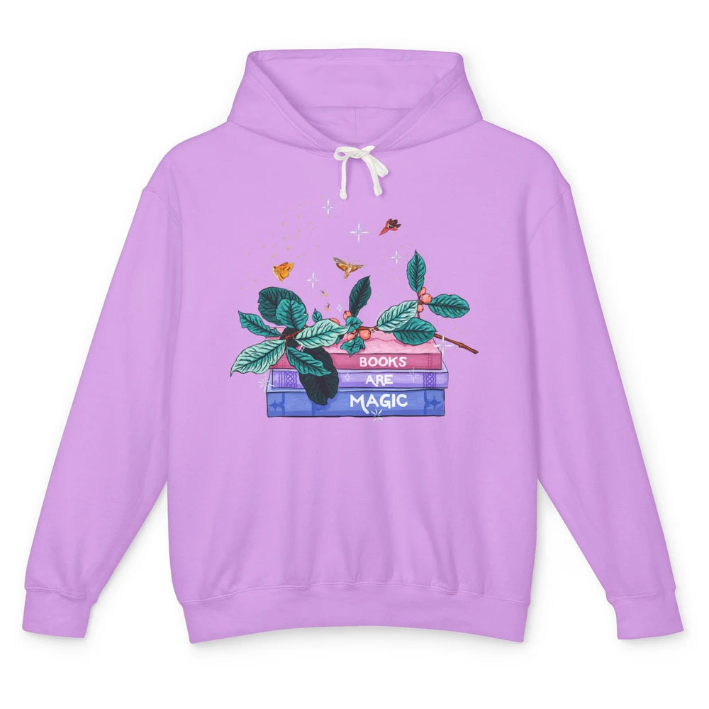 Aesthetic Books Are Magic Butterfly Floral Bookish Plant Unisex Lightweight Hoodie