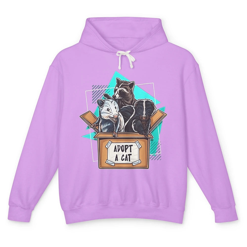 Adopt Forbidden Cats In Box Raccoon Skunks Possum Vaporwave Unisex Lightweight Hoodie