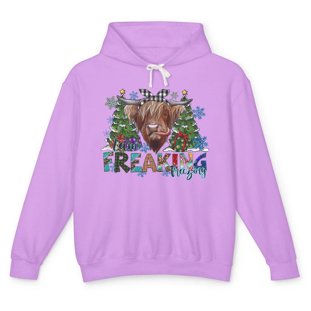 Highland Cow Bandana I'm Freaking Freezing Western Christmas Unisex Lightweight Hoodie